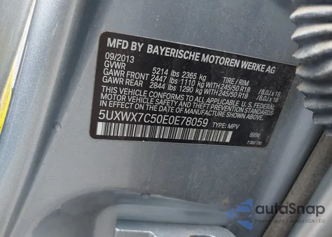 2014 BMW X3 xDrive35I z USA, uszkodzony, nr VIN 5UXWX7C50E0E78059